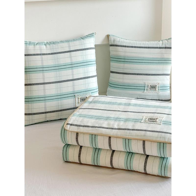 2025新款全棉条纹简约抱枕被子两用夏凉被办公室午睡空调沙发靠枕