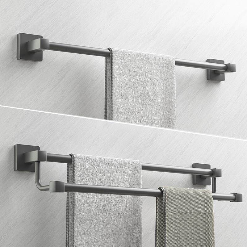 枪灰毛巾架304不锈钢毛巾杆单杆化妆室双杆浴巾架免打孔浴室架子