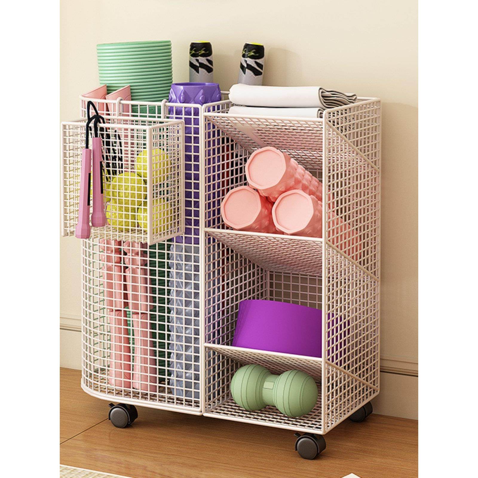 瑜伽垫收纳筐带轮健身运动器材收纳架夹缝放羽毛球拍篮球类置物架,收纳整理,运动器材收纳用具,淘宝优惠券,粉丝福利购,淘宝优惠卷