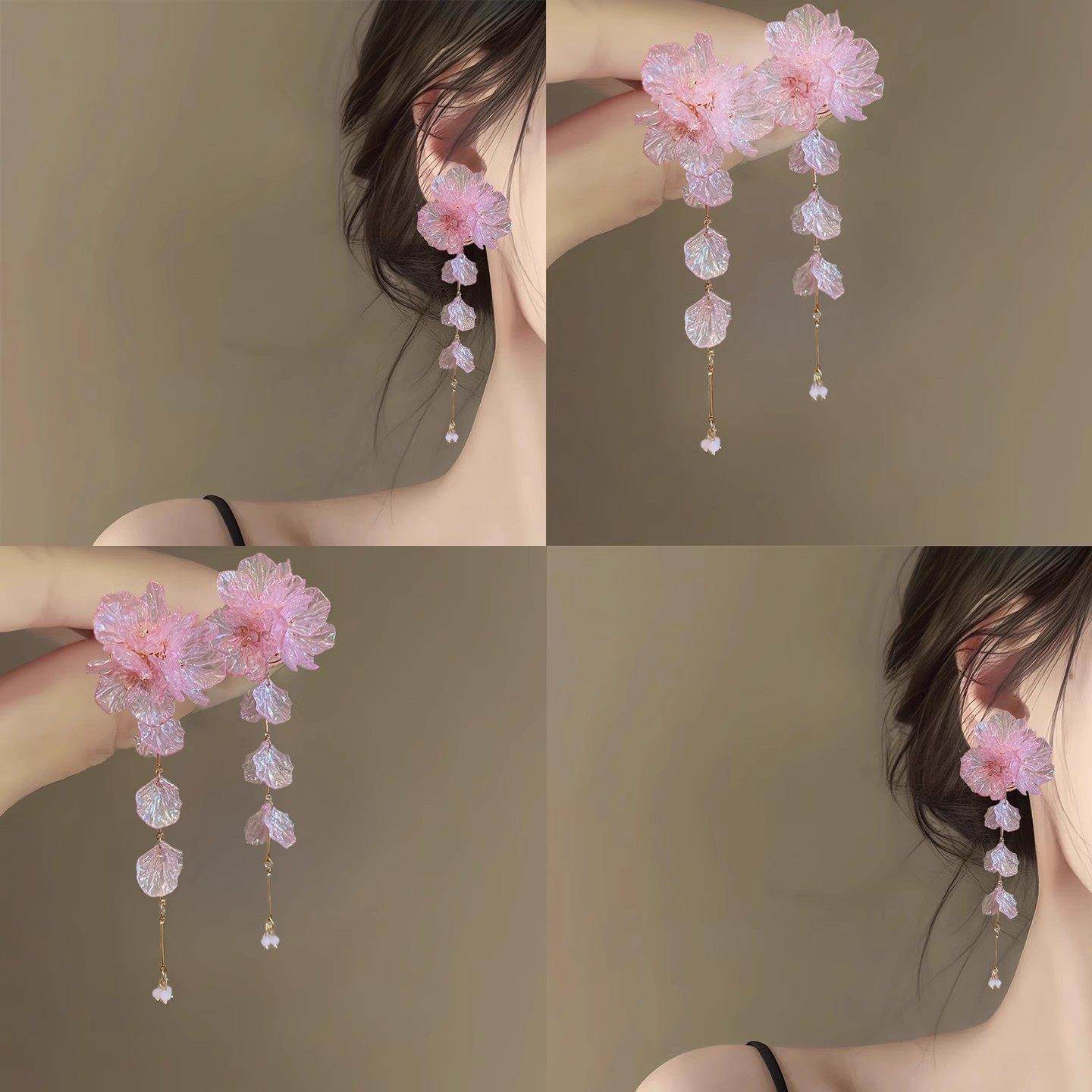 粉蕊凝香！超仙亚克力花瓣流苏耳环！小众设计耳钉百搭耳饰拎环女,服饰配件/皮带/帽子/围巾,拎环,淘宝优惠券,粉丝福利购,淘宝优惠卷