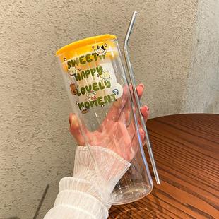 大容量750ml玻璃杯可爱茶漏吸管杯茶水分离水杯家用喝水杯果汁杯