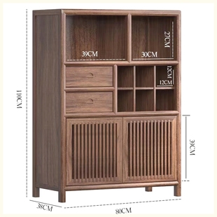 饰柜酒水柜客厅 实木茶水柜新中式 玄关柜储物柜老榆木餐边柜禅意装