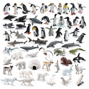 仿真野生极地海洋动物企鹅海雀北极熊帝王蟹灰鲸模型套装摆件