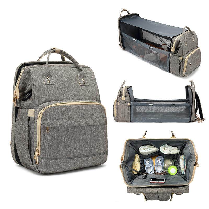 2022新款折叠婴儿床妈咪包多功能时尚母婴包大容量双肩妈妈背包