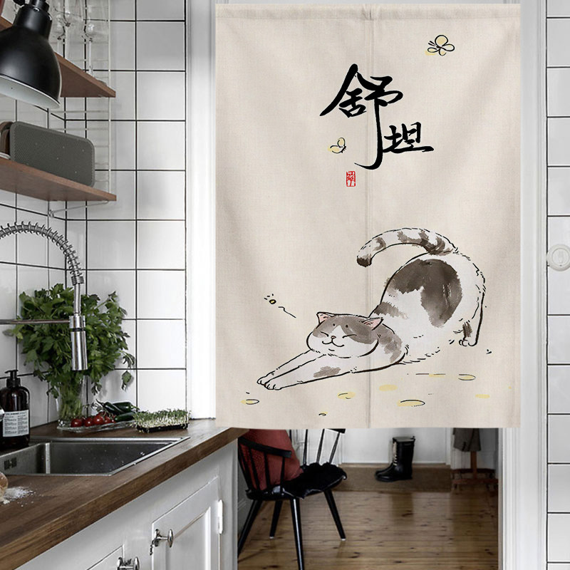 北欧日式猫咪门帘家用布帘布艺隔断帘卧室厨房可爱半帘装饰遮挡布