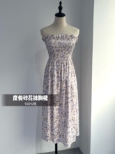 抹胸无袖背心裙女碎花棉麻连衣裙夏季新款度假风小个子海风长裙子