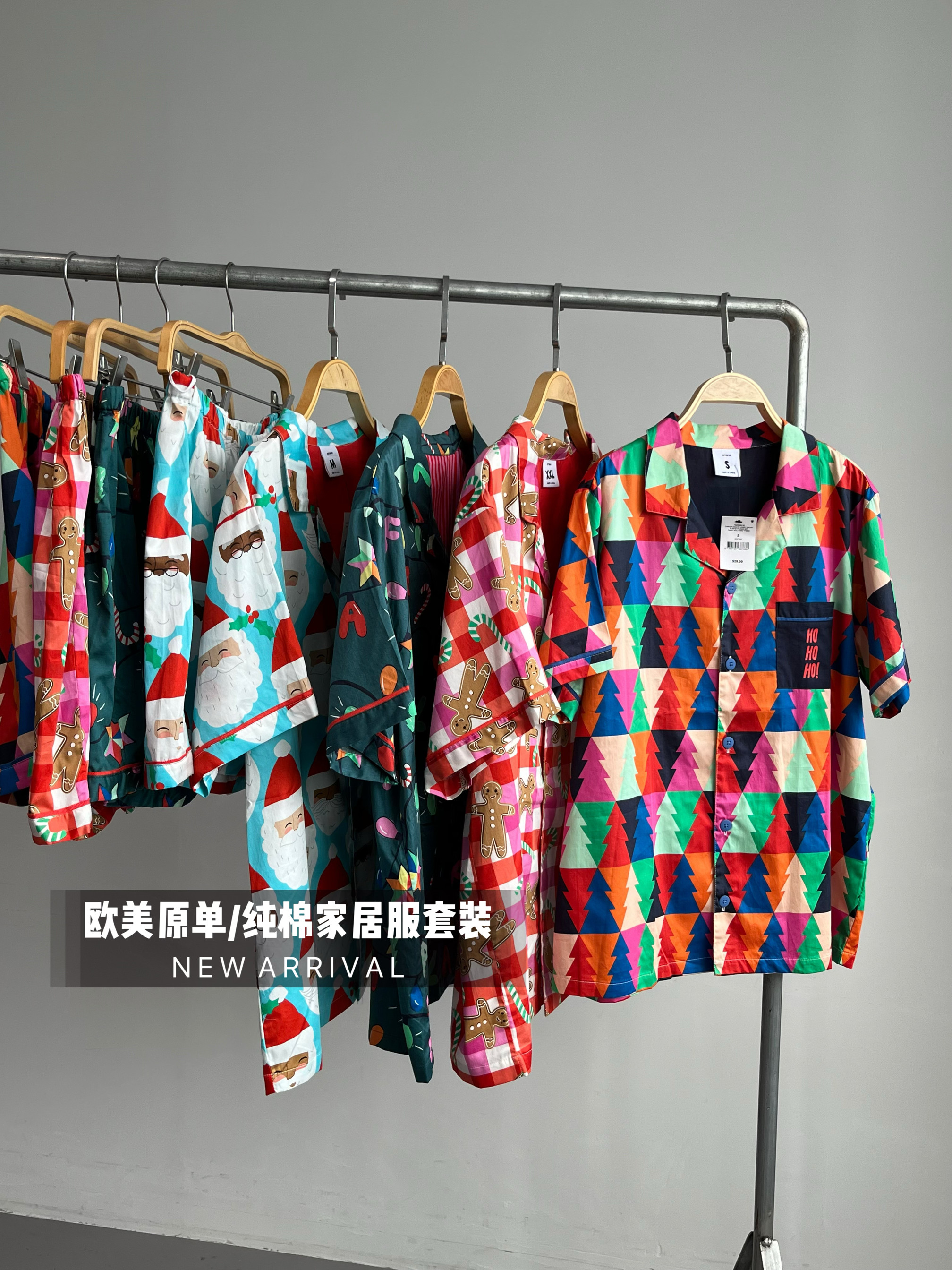 出口纯棉短袖睡衣套装女 宽松休闲大版家居服丝光棉短裤衬衫2件套