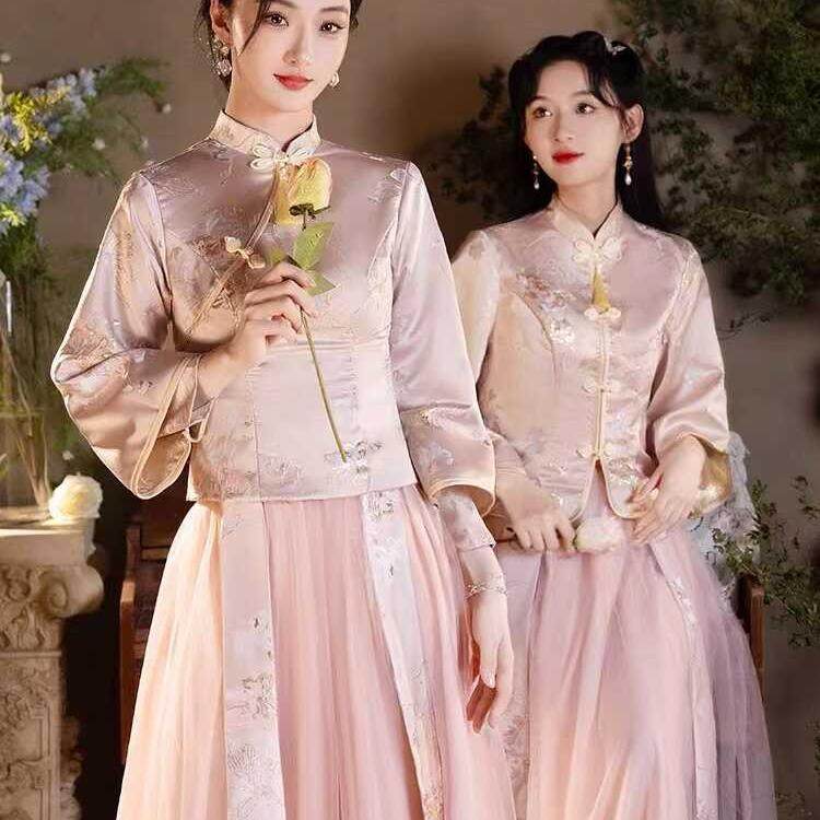 《定制》250斤大码中式伴娘服2024开新款姐妹团结婚国风伴娘裙女
