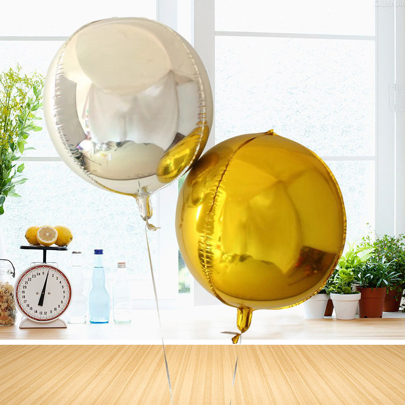 4D正圆形金属质感玫瑰金色银色铝膜气球婚庆生日派对装饰场景布置