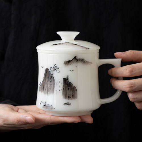 手绘冰种璞玉茶水分离杯