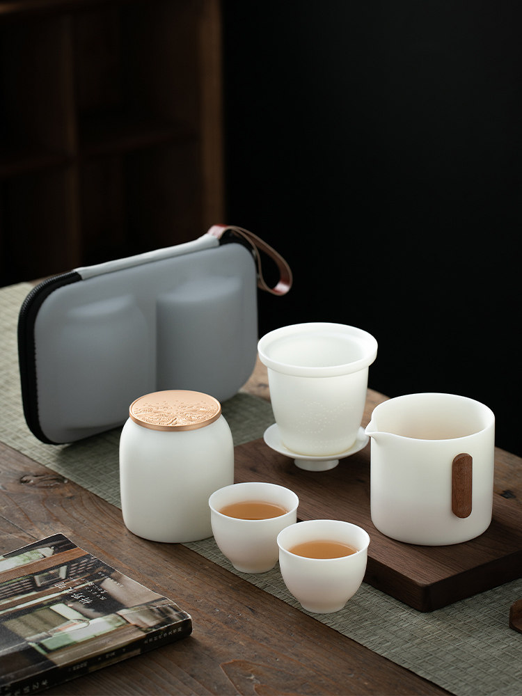 便携式旅行茶具小套装备白瓷功夫泡茶壶茶杯简易随身户外包快客杯