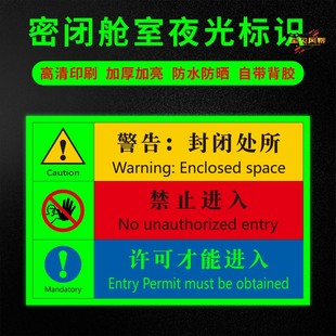 船舶IMO密闭舱室封闭处所场所未经授权许可禁止入内夜间荧光标识贴新版密闭空间警示牌许可才能进入夜光防水