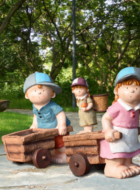 工艺品品景观雕塑装饰别墅花缸娃娃卡通小孩幼儿园户外小花园摆件
