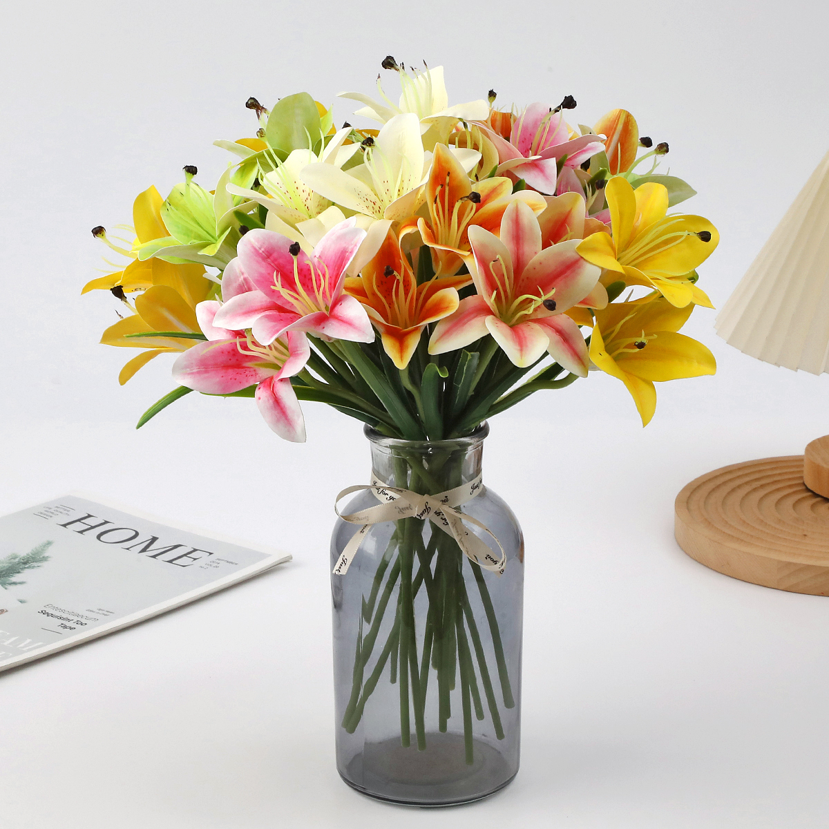 3D仿真花假花百合花餐桌摆放花艺