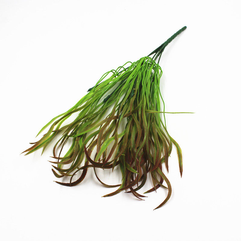 仿真叶子植物墙配材室内桌面装饰花假草绿植盆栽塑料花7叉龙须草