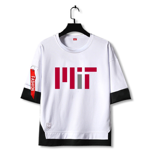 麻省理工美国常青藤大学MIT假两件短袖t恤衫男女儿童装五分袖半袖