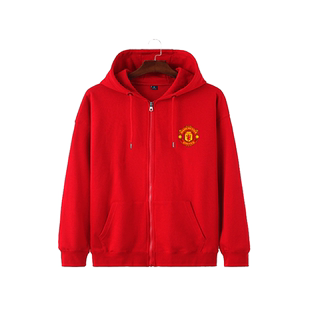 曼联队服拉什福德B费红魔足球迷开衫卫衣男女儿童装学生连帽外套