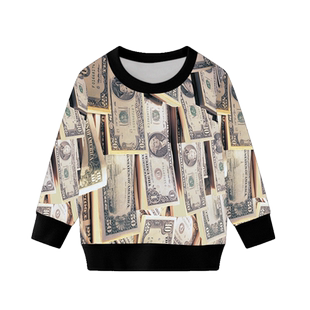 美元美金各国货币金钱纸币圆领卫衣男女儿童装学生创意款加绒长袖