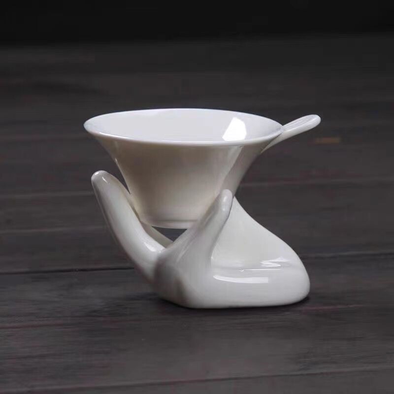 茶滤架托架茶漏架子茶格网茶漏陶瓷纯白白瓷手托泡茶过滤网器过滤图片