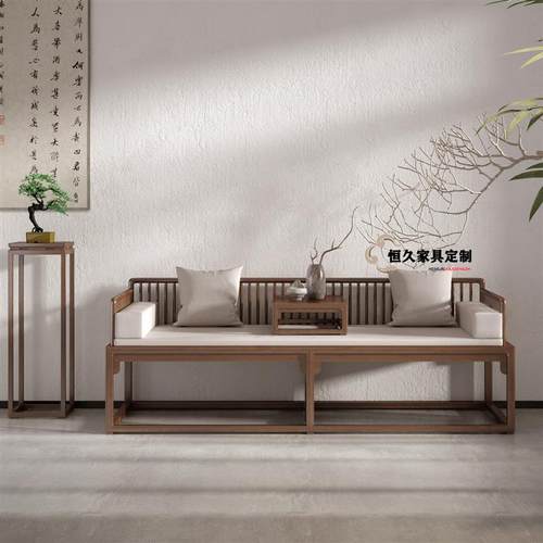 罗汉床新中式实木小户型禅意竹子床茶室卧榻明式家具白蜡木沙发