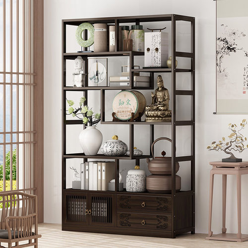 茶具茶柜置物架子博古架实木新中式多宝阁茶叶架展示柜摆件柜