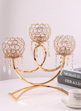 欧式创意三头水晶烛台 烛光晚餐婚庆家居摆件电镀铁艺烛台摆件