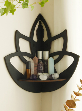 亚马逊跨境木质莲花佛像镂空收纳置物架简约民宿家居墙壁摆件