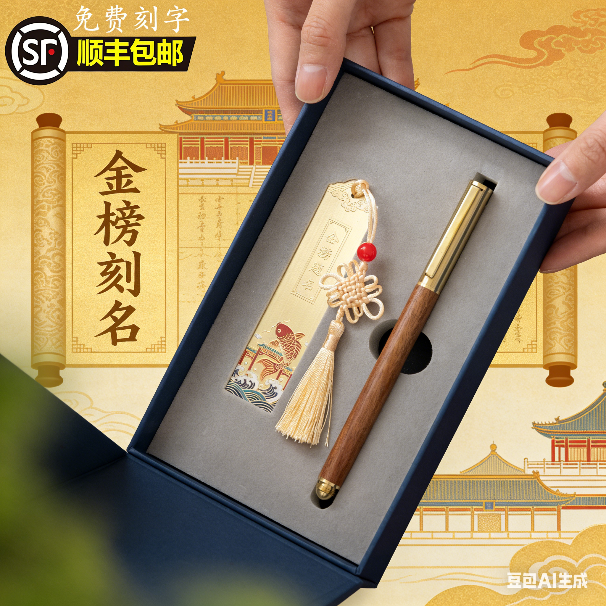 金榜题名书签笔礼盒定制免费刻字