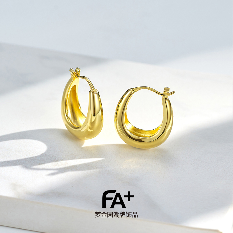 法加小众设计女士月亮银耳环