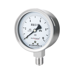 不锈钢膜盒压力表YE100BF 耐腐蚀耐高温微压表 沼气燃气表 千帕表