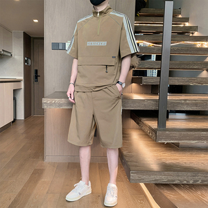 M-8XL大码胖男生时尚宽松五分裤休闲运动套装男TZ35077-P72控138,胖男生穿衣搭配推荐品牌图片