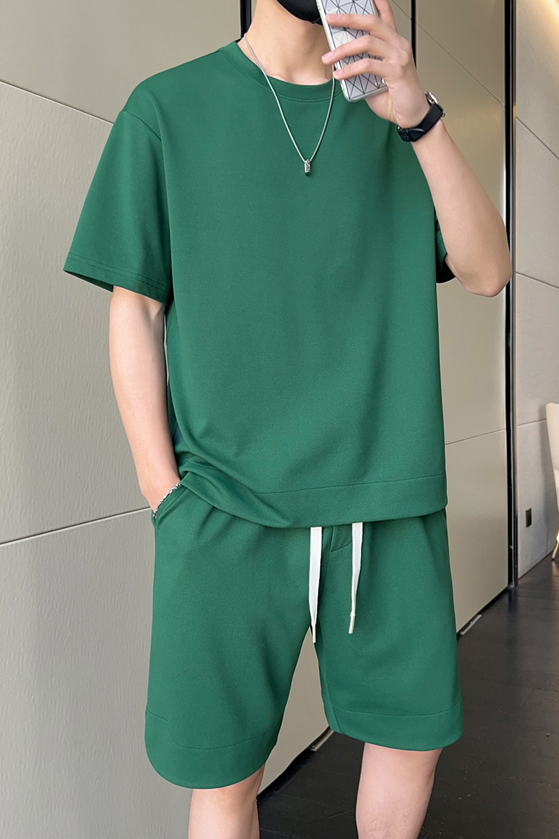 M-8XL大码胖男生时尚宽松五分裤休闲运动圆领套装男TZ35078-P50,男装休闲套装,星座209