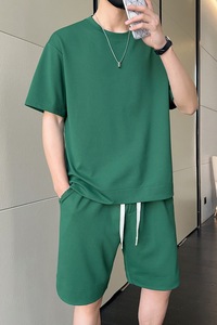 M-8XL大码胖男生时尚宽松五分裤休闲运动圆领套装男 TZ35078-P50图片