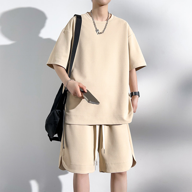 M-8XL大码胖男生时尚宽松五分裤休闲运动圆领套装男TZ35078-P50，男装休闲套装，星座209