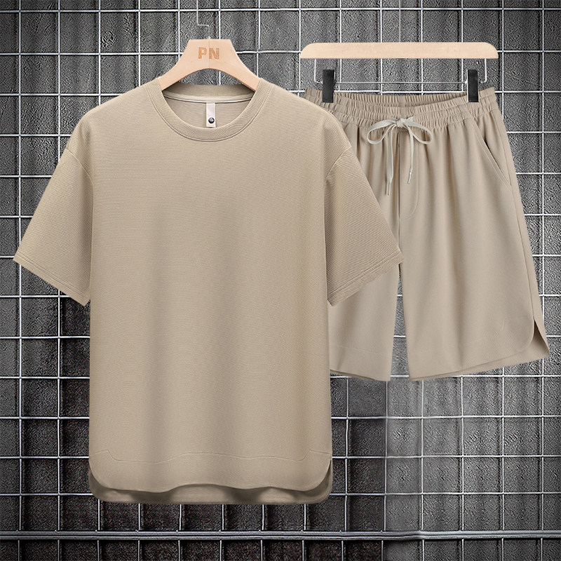 M-8XL大码胖男生时尚宽松五分裤休闲运动圆领套装男TZ35078-P50,男装休闲套装,星座209