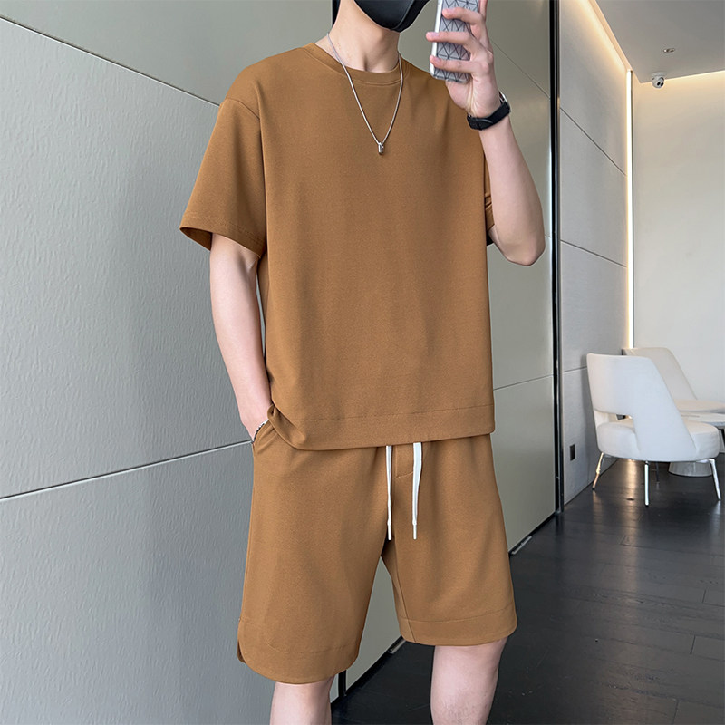 M-8XL大码胖男生时尚宽松五分裤休闲运动圆领套装男TZ35078-P50,男装休闲套装,星座209