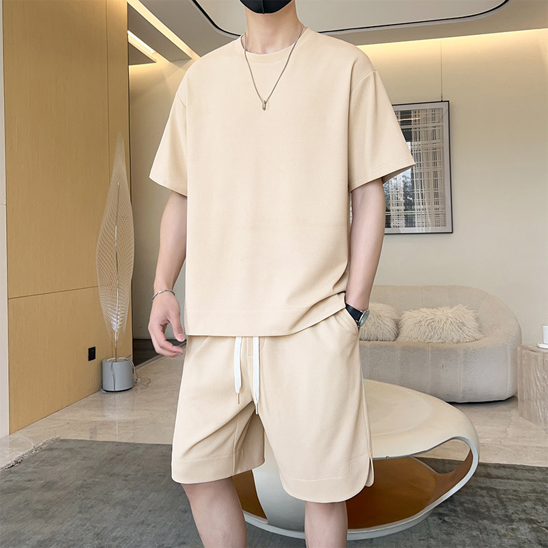 M-8XL大码胖男生时尚宽松五分裤休闲运动圆领套装男TZ35078-P50,男装休闲套装,星座209