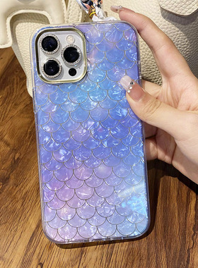 适用苹果13pro美人鱼手机壳iPhone14新品防摔保护壳12新款13proma高级感14pro艺术幻彩网红同款