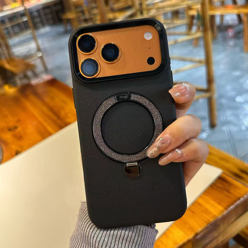 贝西欧适用苹果17promax新款高级感皮纹手机壳iPhone17pro轻奢闪粉支架全包防摔17超薄16promax保护套