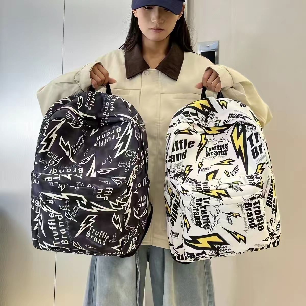 韩版潮牌涂鸦双肩包|初中高中大