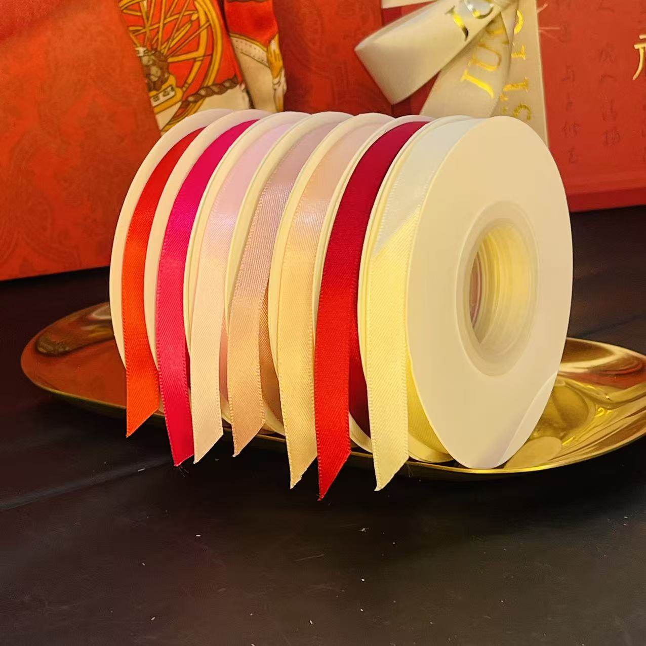 6mm双面加密涤纶缎带婚礼蝴蝶结高端礼品装饰彩带发饰北欧细丝带