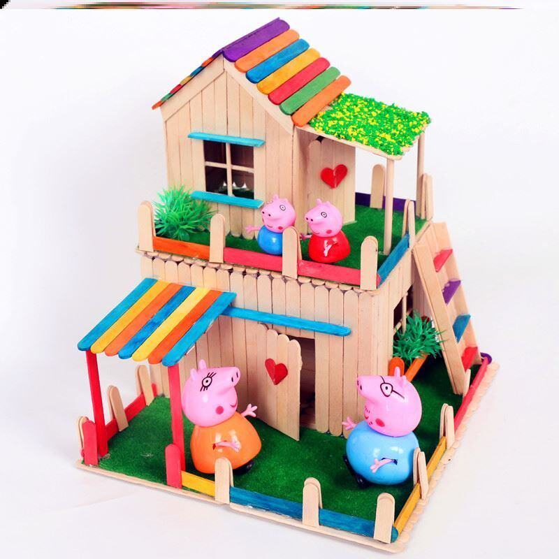 3d立体拼图儿童益智玩具幼儿园手工diy房子模型材料包3-6-8岁雪糕