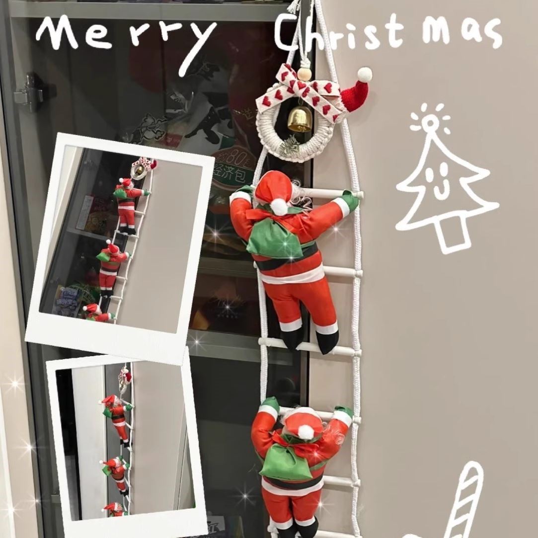 圣诞节装饰品圣诞老人爬绳公仔玩具家居客厅氛围场景布置玩偶摆件