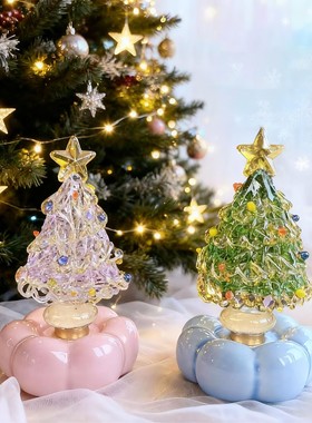 景德镇陶瓷底座转转圣诞树 ins琉璃可爱手工治愈摆件圣诞节桌面