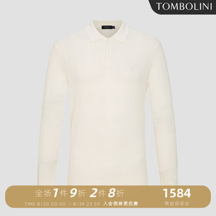 东博利尼米白色polo男 秋季 纯羊毛商务休闲翻领针织上衣男长袖