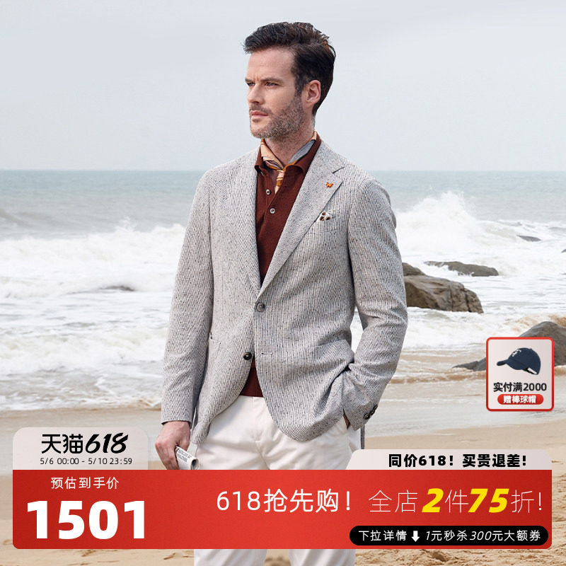 TOMBOLINI/东博利尼春季轻薄休闲单西男 时尚米灰色小格西装外套