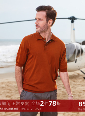 TOMBOLINI东博利尼夏季POLO男士 复古橙色桑蚕丝休闲T恤潮短袖