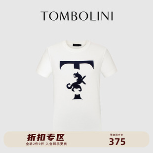 上衣青年圆领潮牌男 休闲字母短袖 TOMBOLINI东博利尼夏季 白T恤男