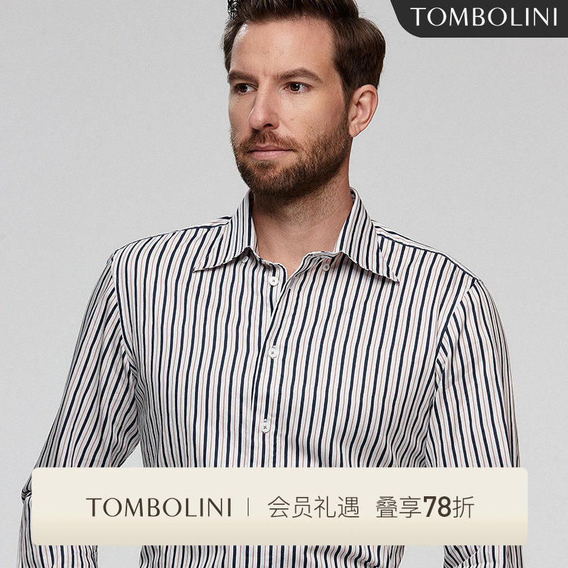 TOMBOLINI/东博利尼夏季长袖衬衫男休闲纯棉轻奢感雅痞条纹衬衣