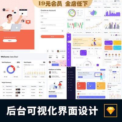 可视化工作台图表仪表盘产品PC管理后台UI界面Sketch格式素材